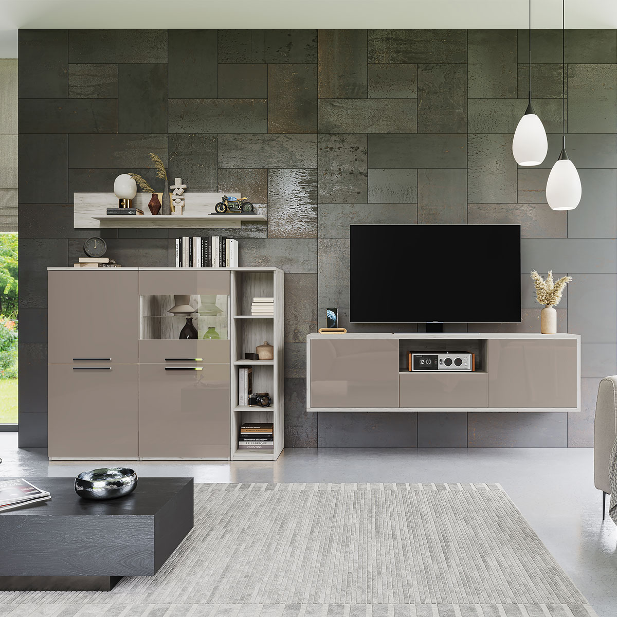 Гостиная Napoli (дуб Крафт белый/Моккачино глянец)