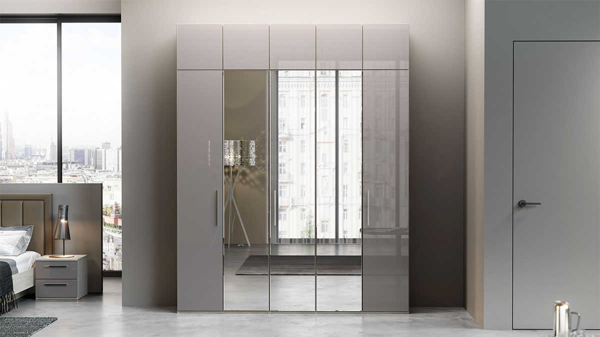 Шкаф с антресолью Наполи (Крафт белый/Моккачино глянец)