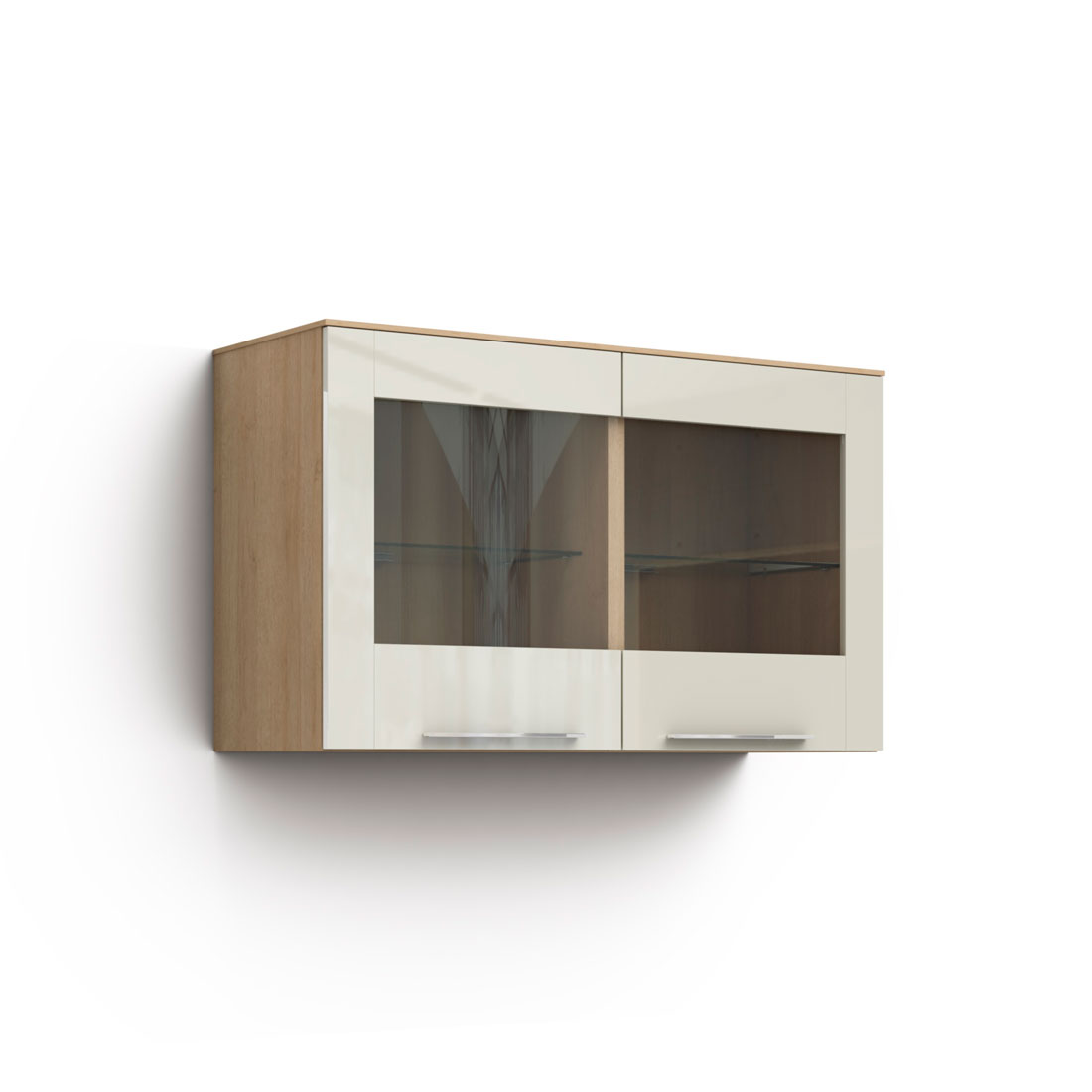 Навесной шкаф-витрина Solo (дуб Ривьера/крем)