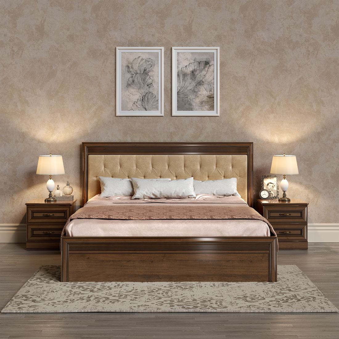 Кровать с тумбами Верди (орех Леванте)