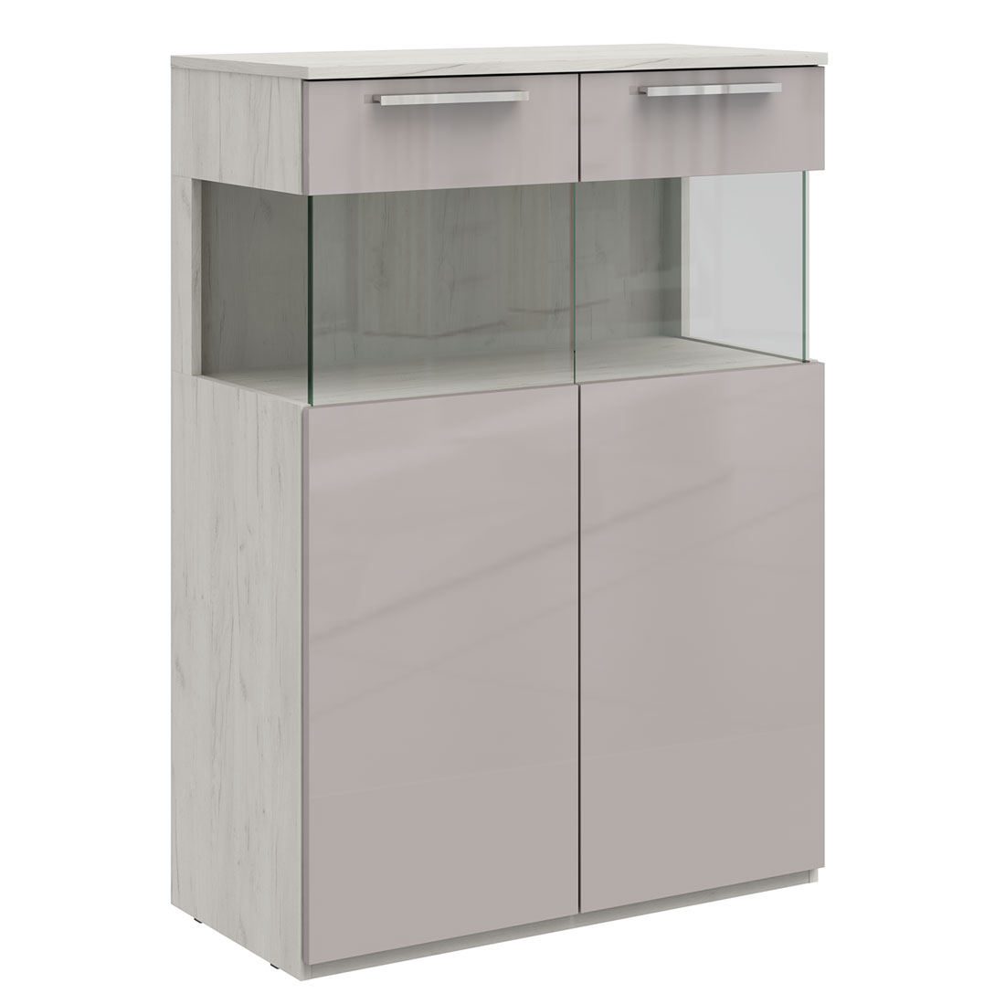 Низкий шкаф-витрина Napoli (дуб Крафт белый/бэйлиз глянец)