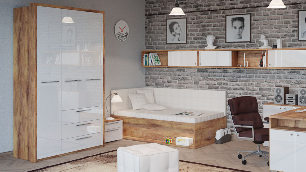 Молодежная мебель Соло (таксония/белый глянец)