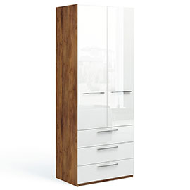 Шкаф двухдверный с ящиками для белья Solo (таксония/белый глянец)
