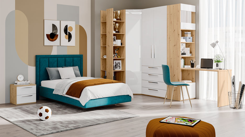 Молодежная Наполи (Дуб золотой/белый глянец)