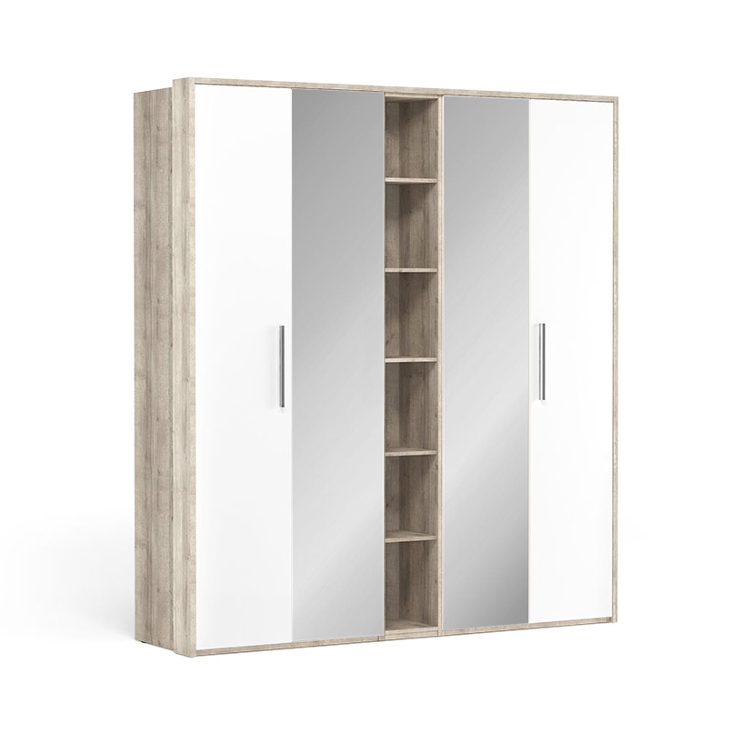 Шкаф для одежды Napoli с двумя зеркалами (Крафт серый/белый глянец)