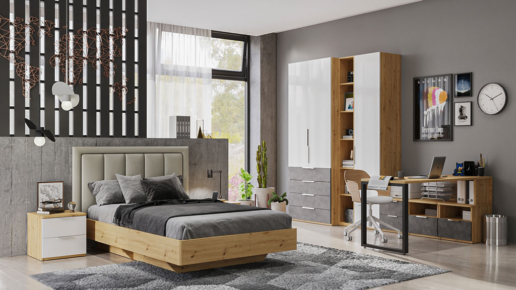 Молодежная Наполи (дуб золотой/белый глянец)