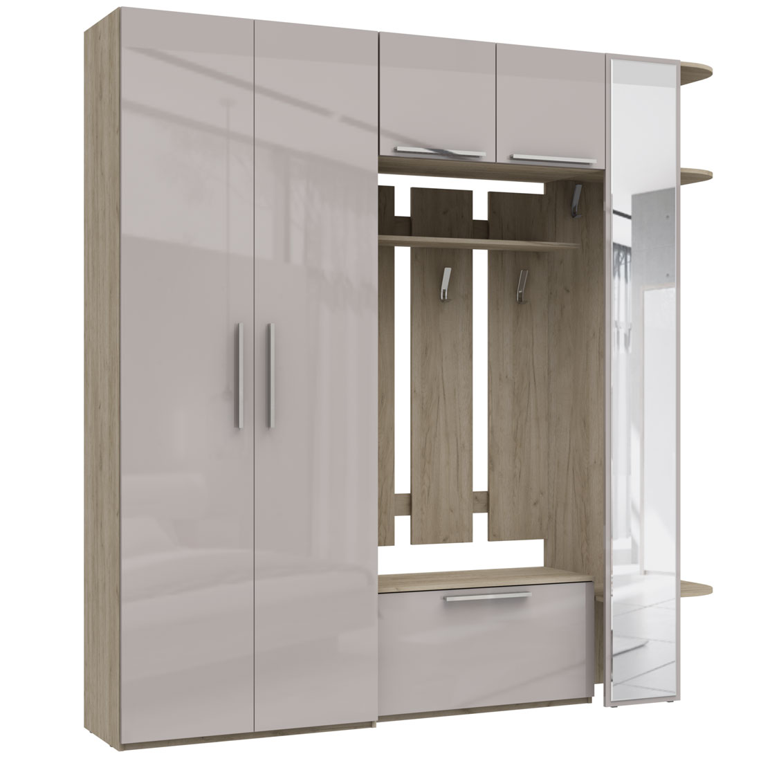 Прихожая Наполи (дуб Крафт серый/моккачино глянец)