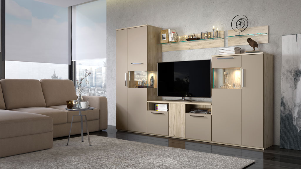 Гостиная Napoli (дуб Крафт серый/мокко матовый)