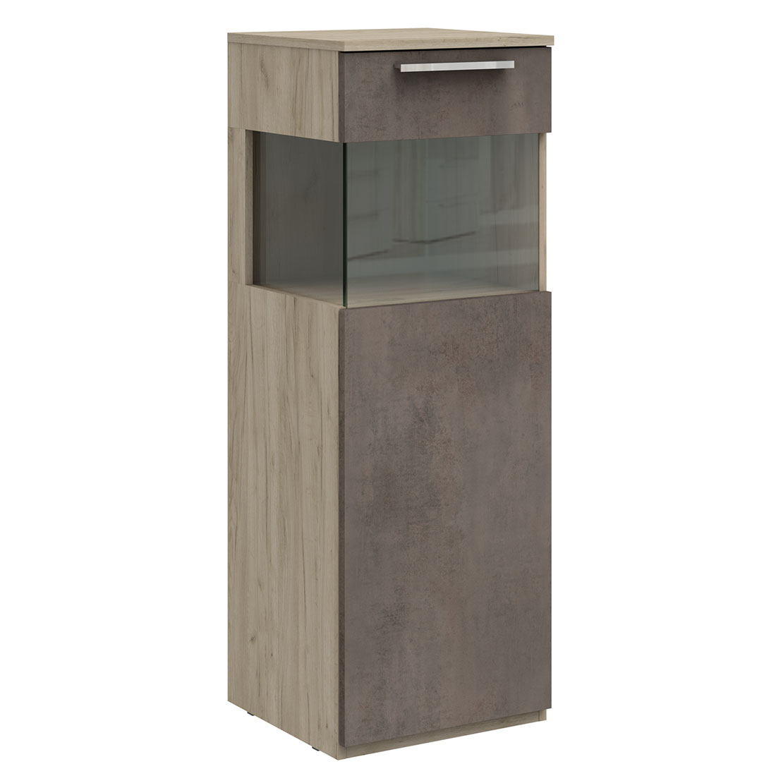 Низкий шкаф-витрина Napoli (дуб Крафт серый/бетон Dark) левый