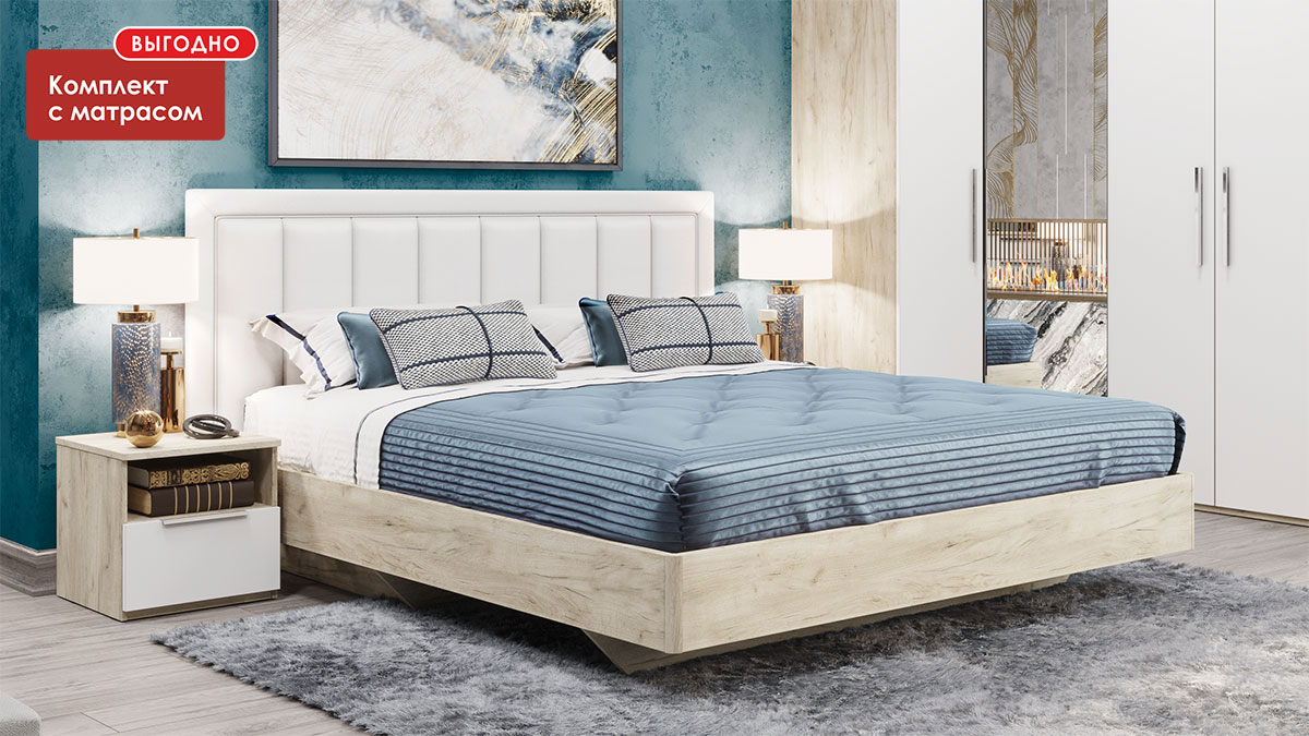 Кровать Napoli-2 с матрасом (Крафт белый)