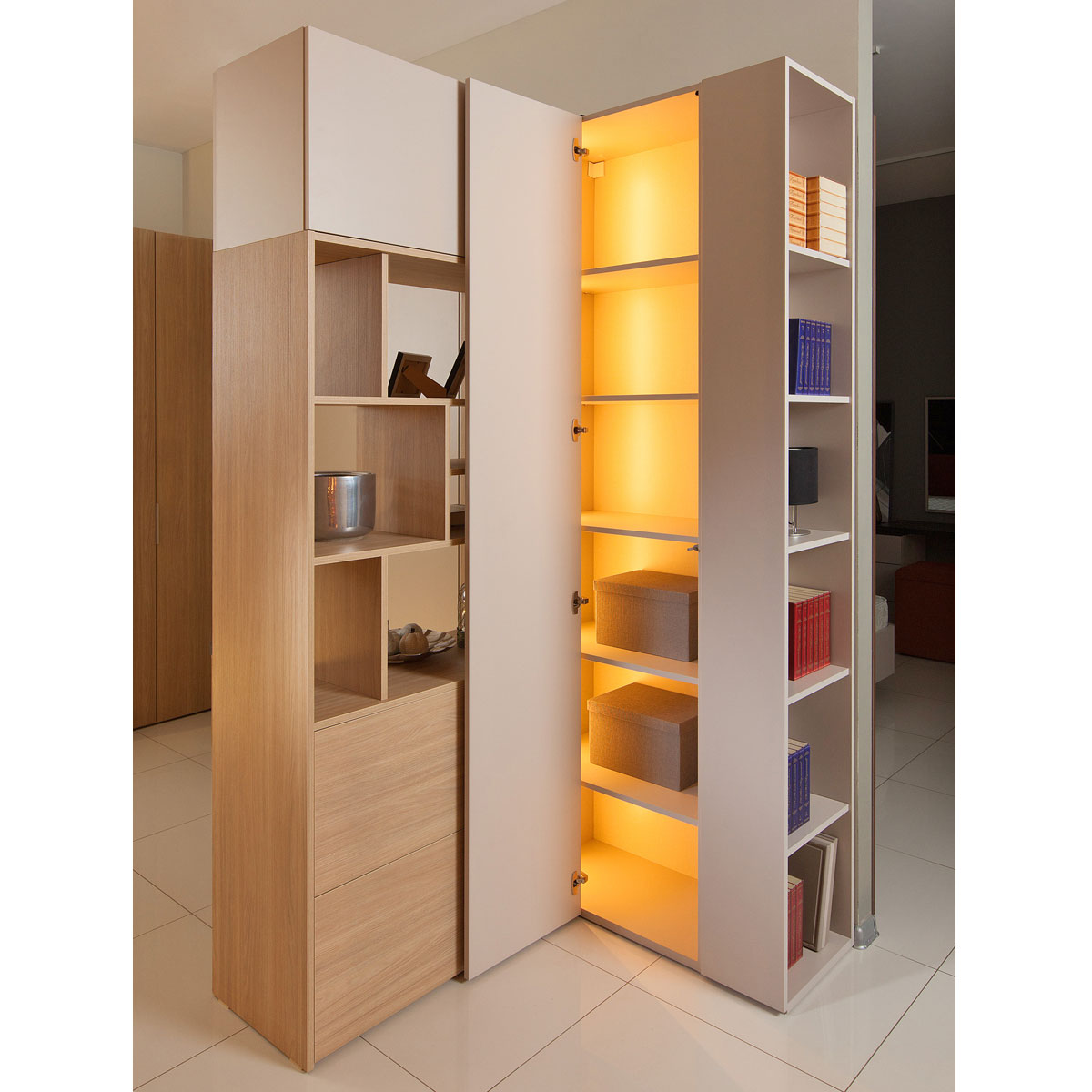 Прихожая со стеллажами Сарино (Кашемир серый / Иланга)