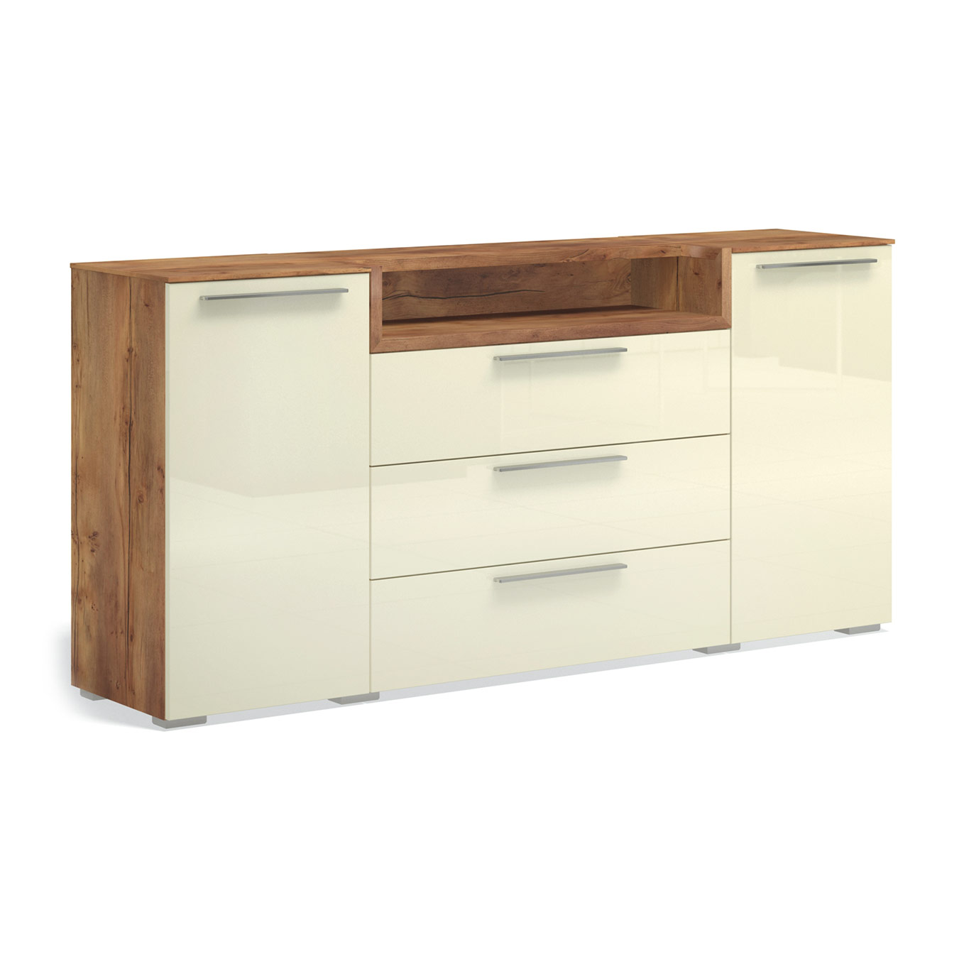 Широкий комод с 3D нишей Solo (таксония/глянец крем)