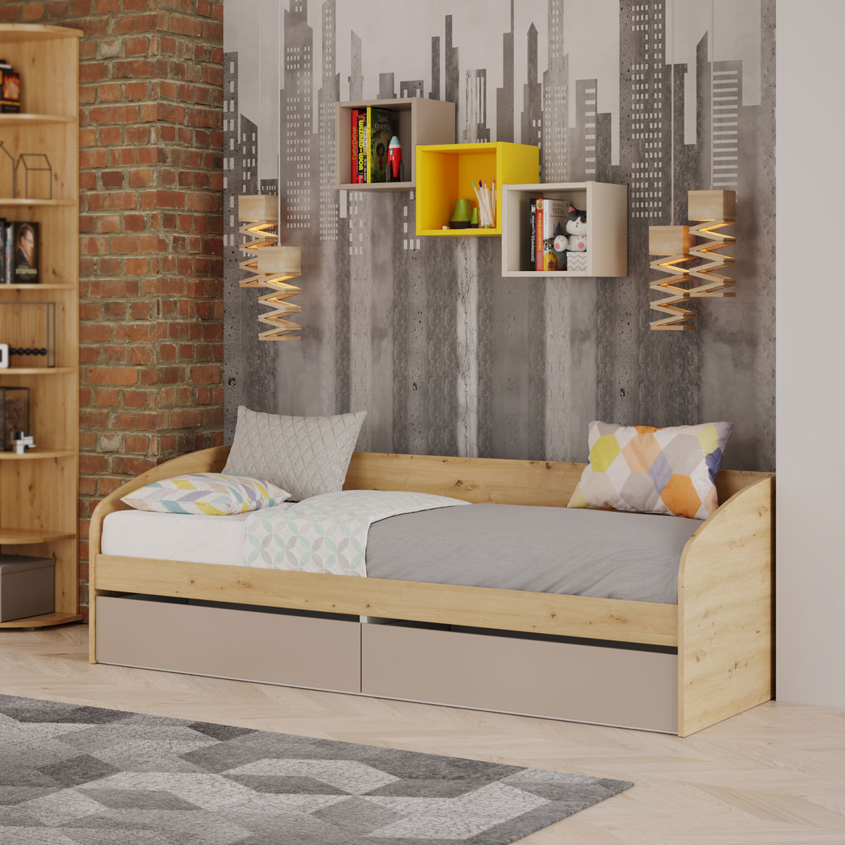 Кровать-тахта 90х200 Наполи (дуб золотой)