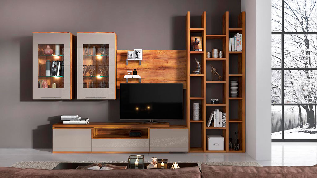 Стенка в гостиную Соло (тис Таксония/моккачино глянец)