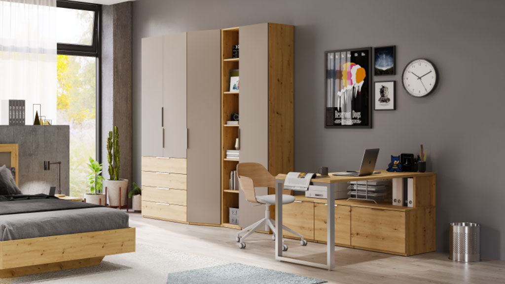 Шкаф со столом Наполи (Дуб золотой/камень Терра)