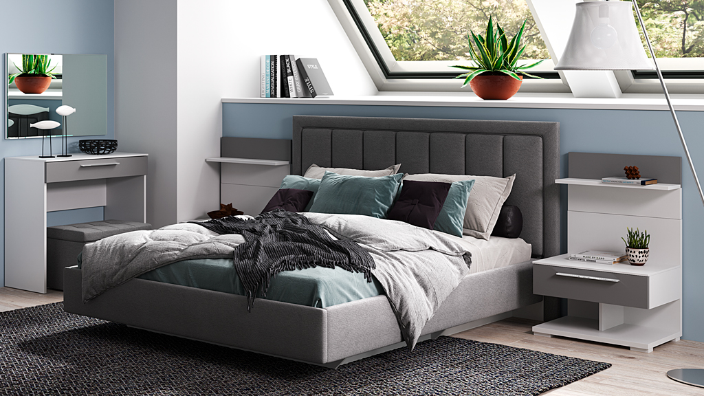 Кровать с тумбами Solo (Белый матовый/серый темный матовый)