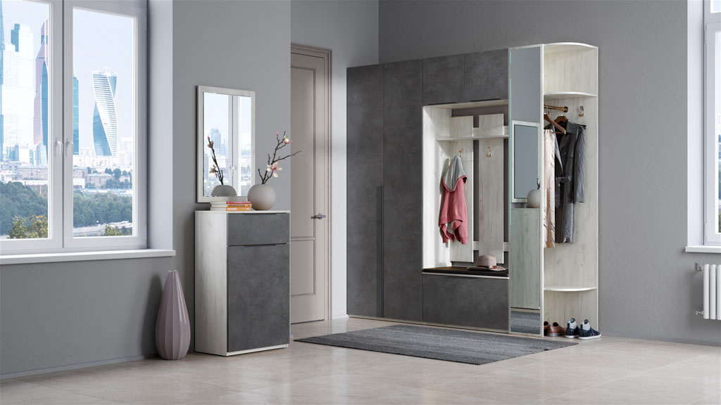 Прихожая Наполи (дуб Крафт белый/бетон Dark)