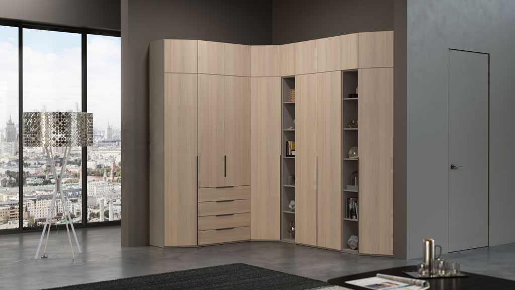 Угловой шкаф с антресолью Наполи (Камень Терра/Ритмо)