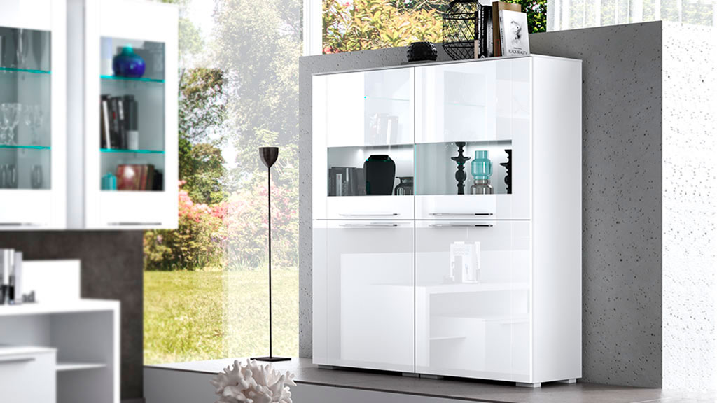 Шкаф-витрина Соло (Белый/белый глянец)