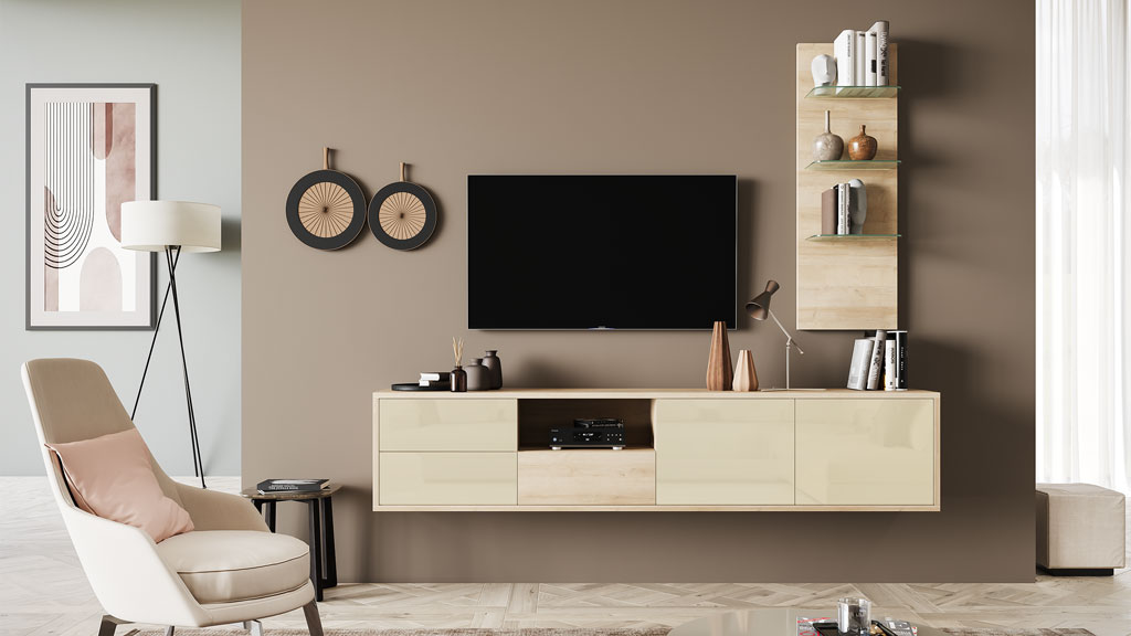 Подвесная тумба Илма-3 (дуб Ривьера/крем глянец)