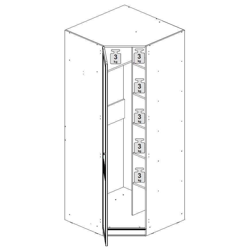 Угловой равносторонний шкаф с накладкой Верди (дуб Белуна) правый