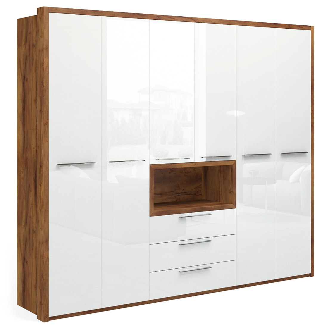 Шкаф для одежды Solo Quadro 6-дверный (таксония/белый глянец)