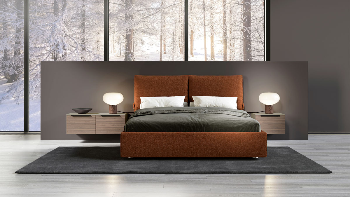 Спальня с мягкой кроватью Соло (Камень терра/шпон)