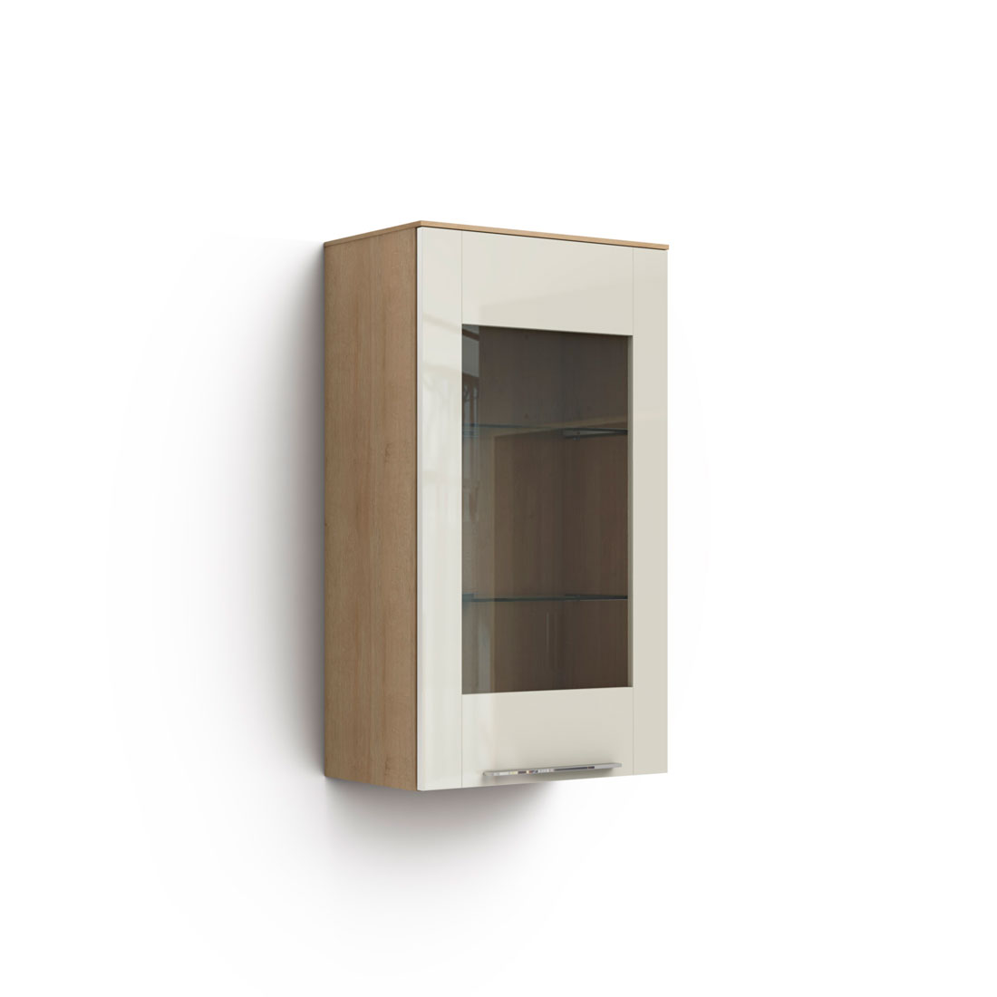 Навесной шкаф-витрина Solo (дуб Ривьера/крем)