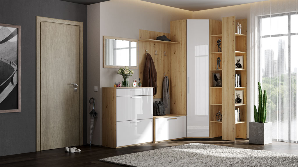 Прихожая Наполи (Дуб золотой/белый глянец)