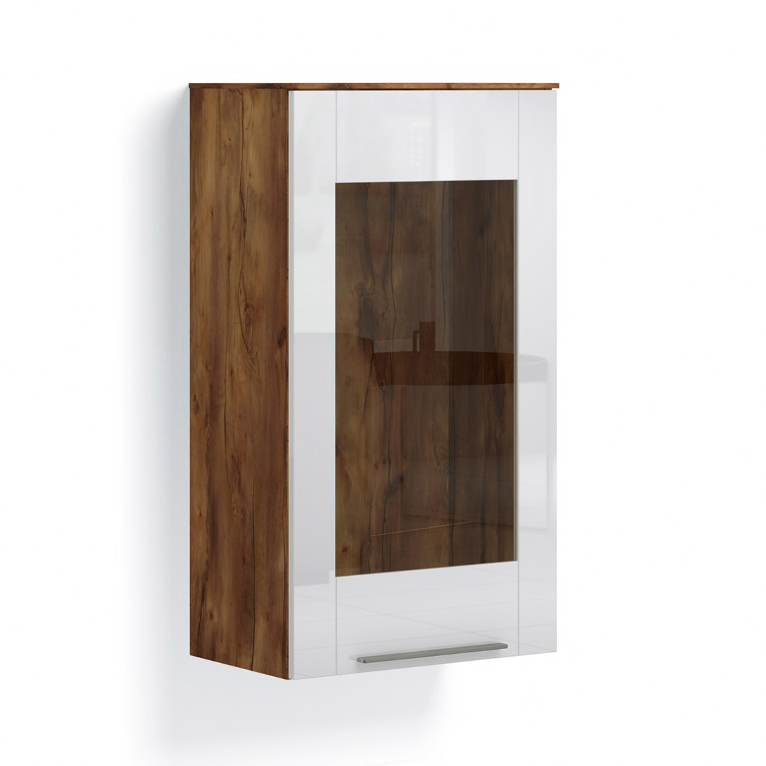 Навесной шкаф-витрина Solo (Таксония/белый глянец)