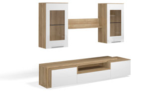 Стенка в гостиную Solo (дуб Ривьера/белый глянец)