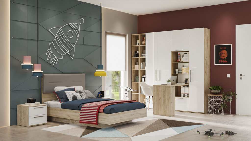 Молодежная Наполи (дуб Крафт серый/белый глянец)