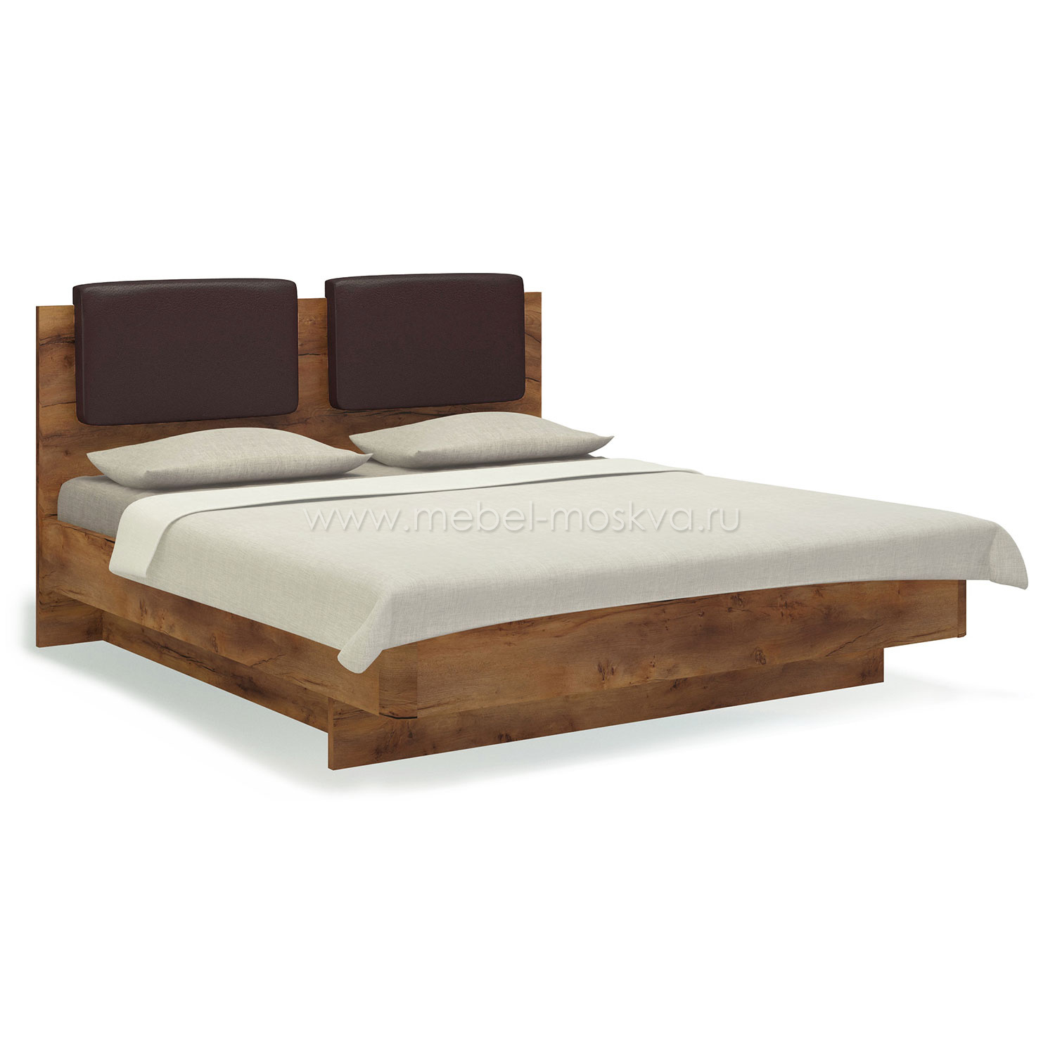 Кровать с мягким изголовьем 160х200 Solo (таксония/экокожа коричневая)