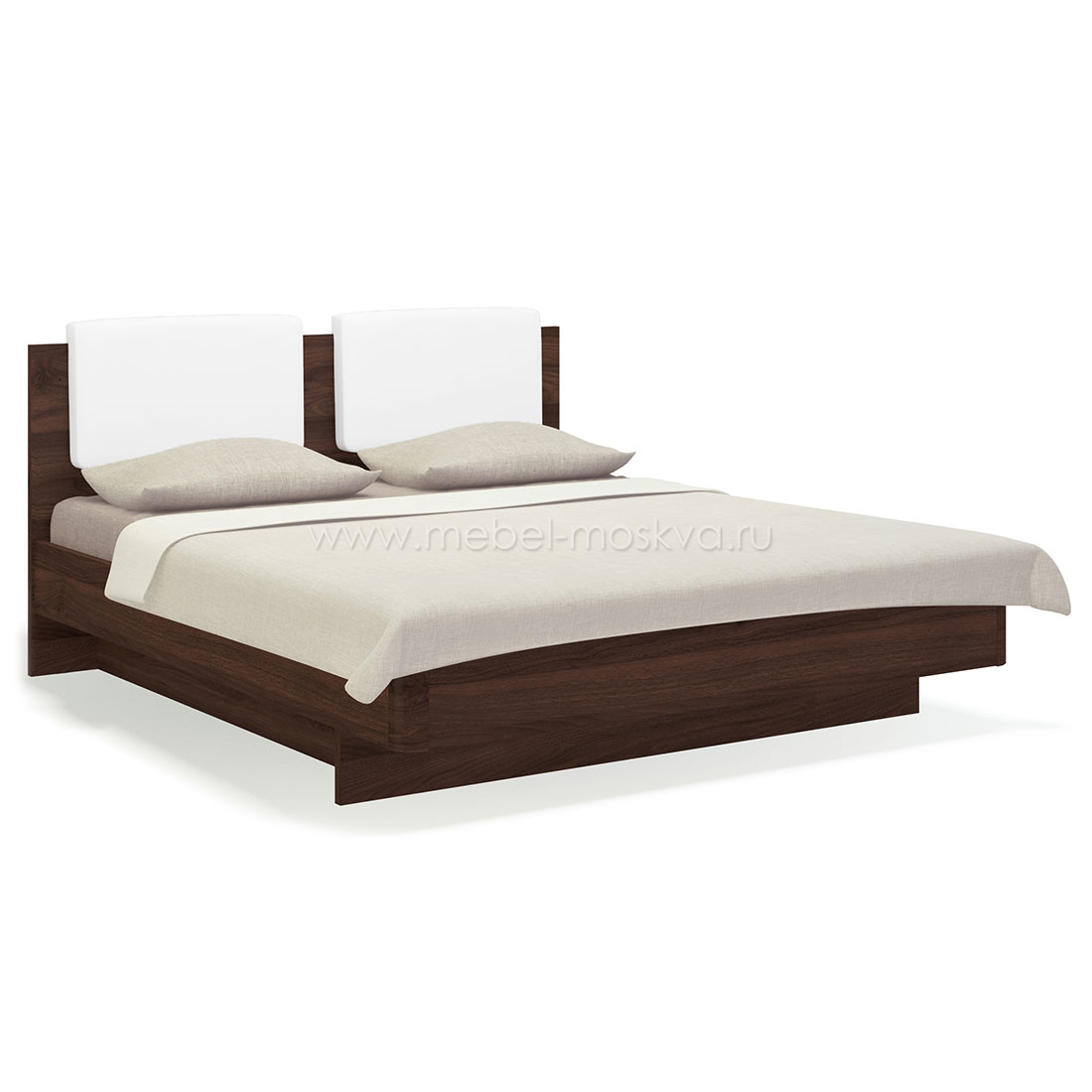 Кровать двуспальная 160х200 с подъёмным основанием Solo (орех Коламбия/ экокожа белая)