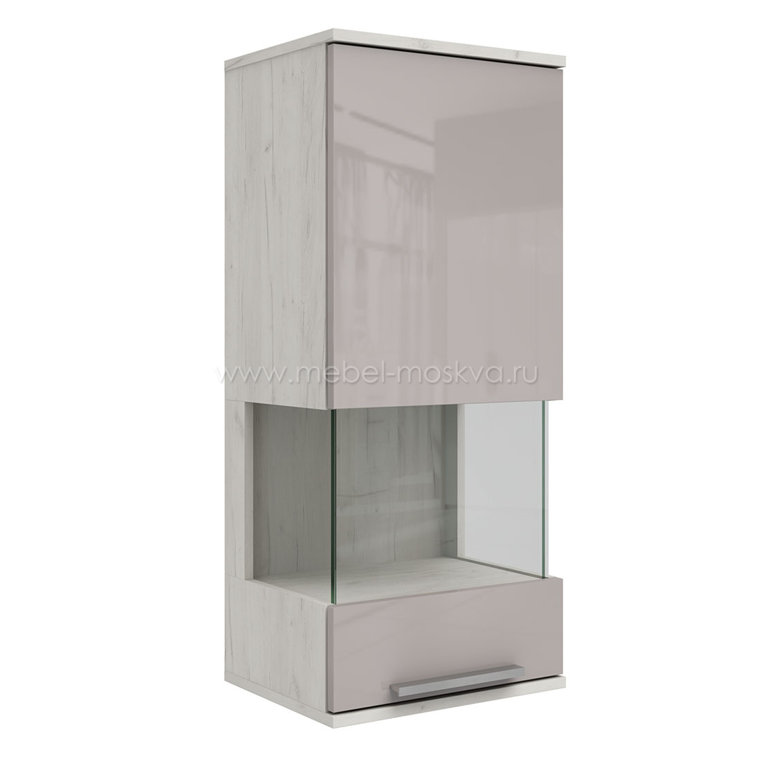 Навесной шкаф-витрина Napoli (дуб Крафт белый/бэйлиз глянец) 