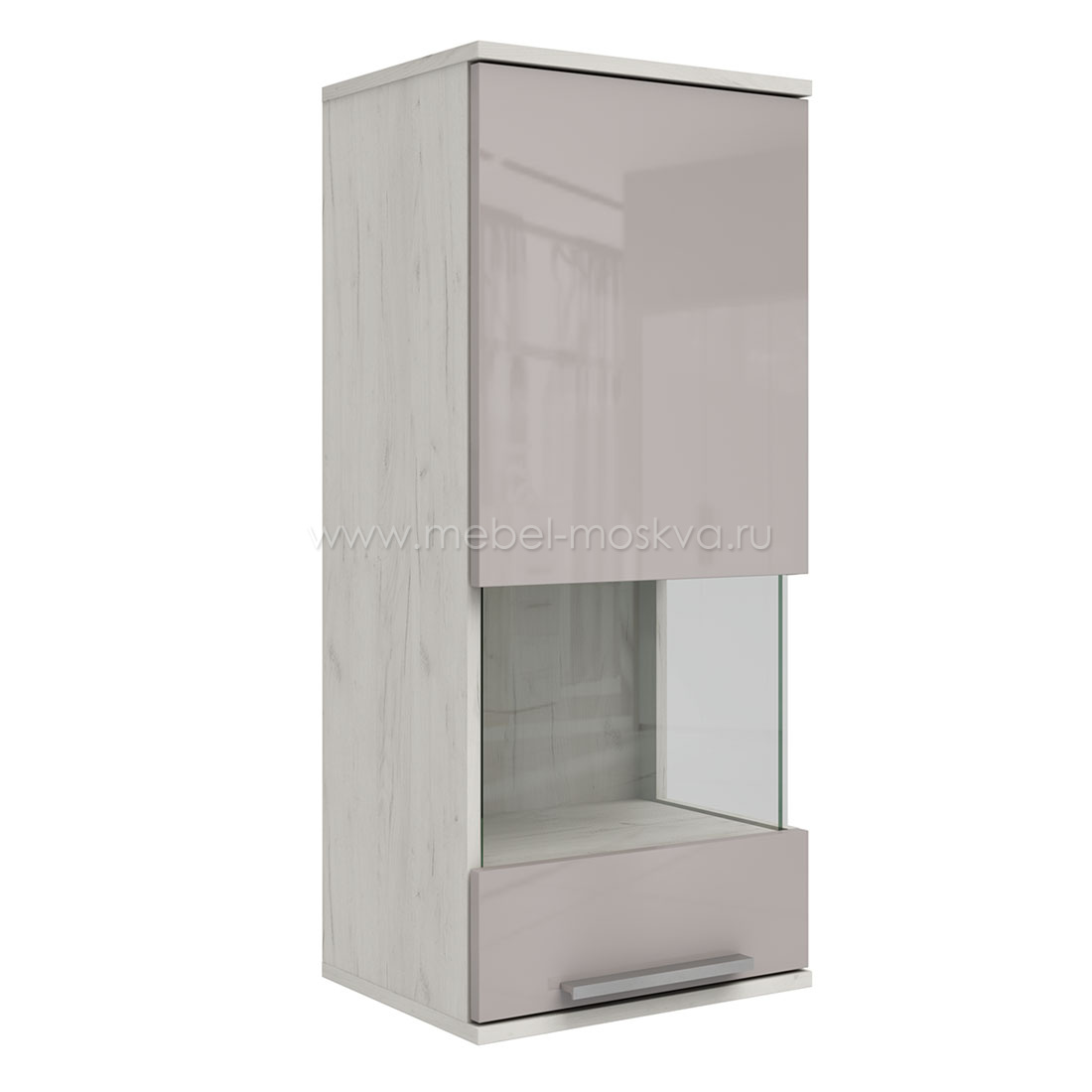 Навесной шкаф-витрина Napoli (дуб Крафт белый/бэйлиз глянец) правый