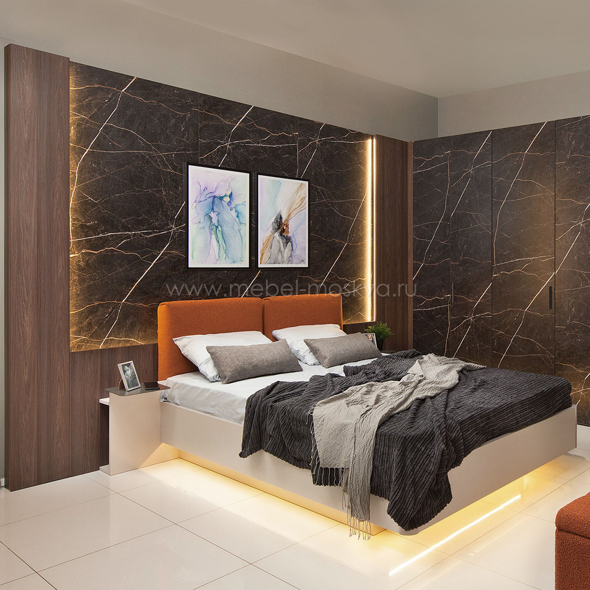 Кровать с ящиком для белья 160х200 Сарино (Гикори Рокфорд)