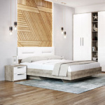 Кровать с прикроватными тумбами Наполи (дуб Крафт серый/белый глянец)