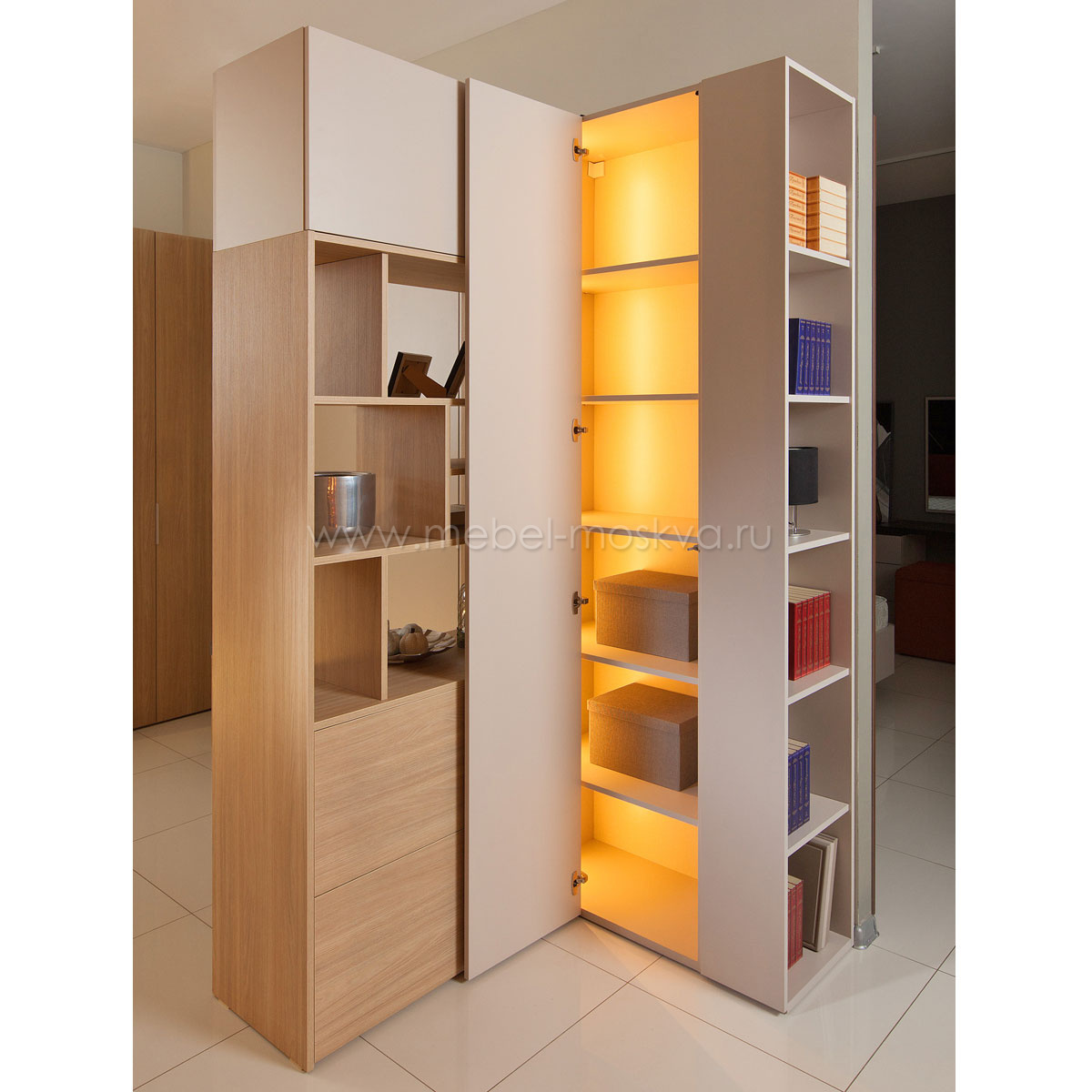 Прихожая со стеллажами Сарино (Кашемир серый / Иланга)