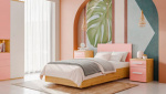 Кровать с тумбами Люмия (Дуб натуральный/фламинго розовый)